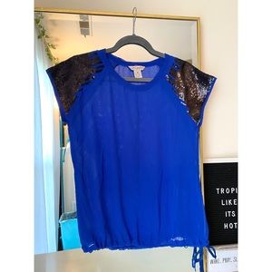 Royal blue sheer top